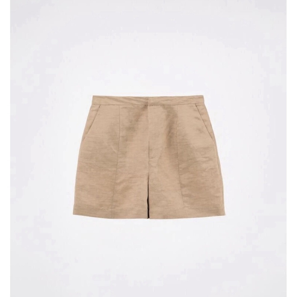 Zara Shorts Womens Size S Beige Linen Blend Pleated Preppy Safari Casual NWT